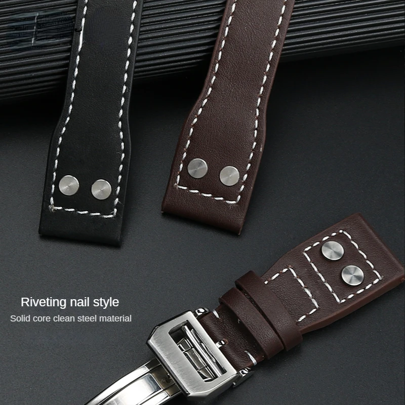 Rivet Leather Watch Strap for IWC Pilots Iw500916 Waterproof Sweat-Proof Soft and Comfortable Watchband Accessories 21 22mm