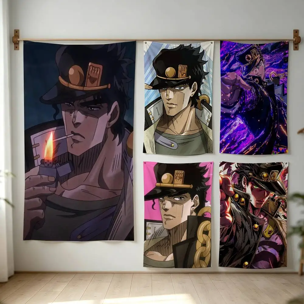 Anime JoJo Kujo Jotaro Flag Digital Printing Banner for Garage Wall Out Door Decoration