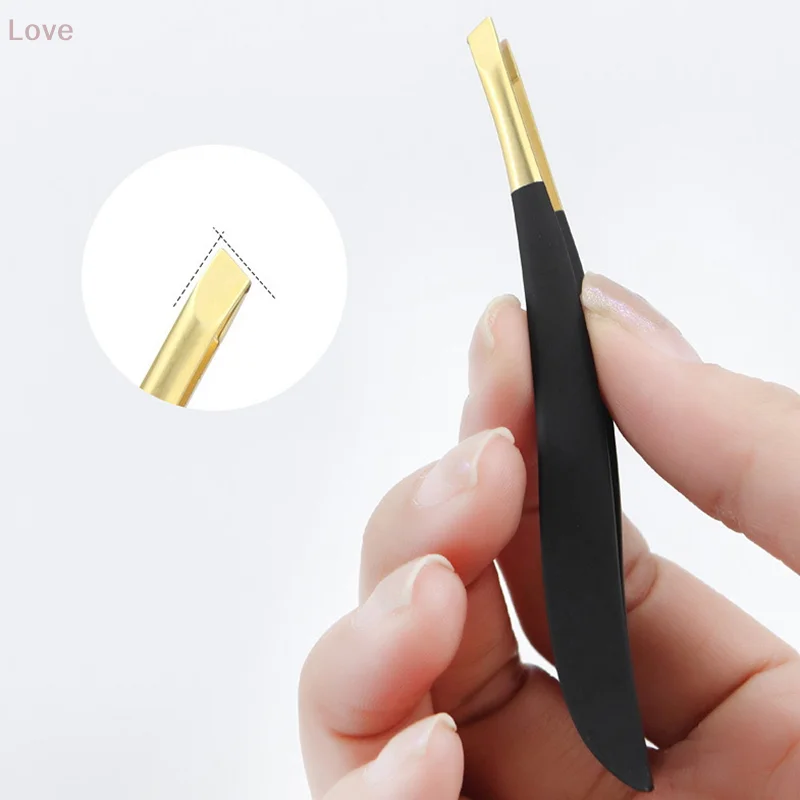 [L&P] ステンレス鋼フラット斜め先端多機能ピンセット眉毛ピンセット顔の毛の除去メイクアップつけまつげツール