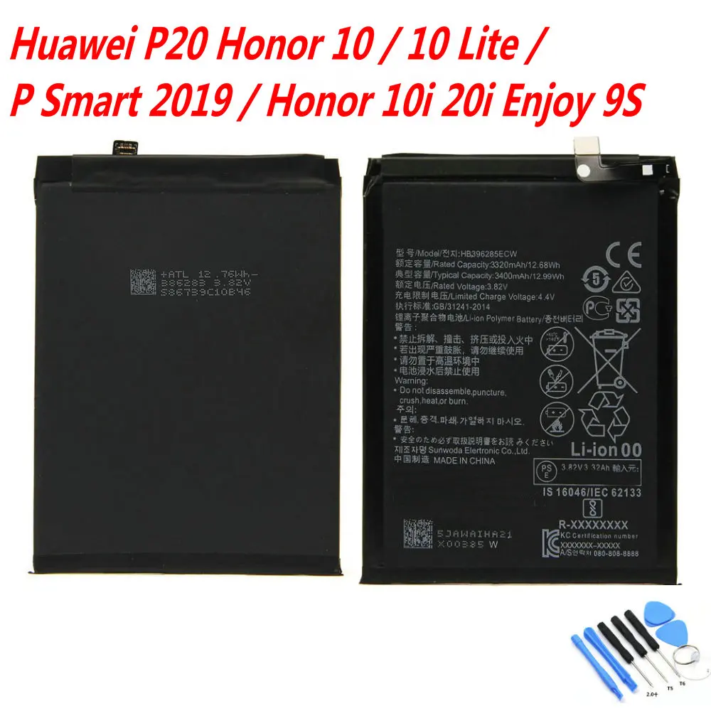 Original 3400mAh HB396285ECW Battery For Huawei P20 Honor 10 / 10 Lite /P Smart 2019 /Honor 10i 20i Enjoy 9S Mobile Phone