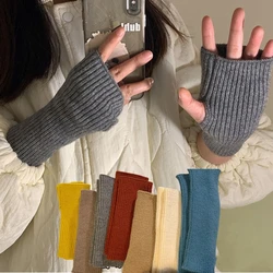 Y2K Short Fingerless Gloves Harajuku Solid Color Sleeves Warm Knitted Gloves Wrist Sleeves Women's Mittens Punk Gothic Gloves