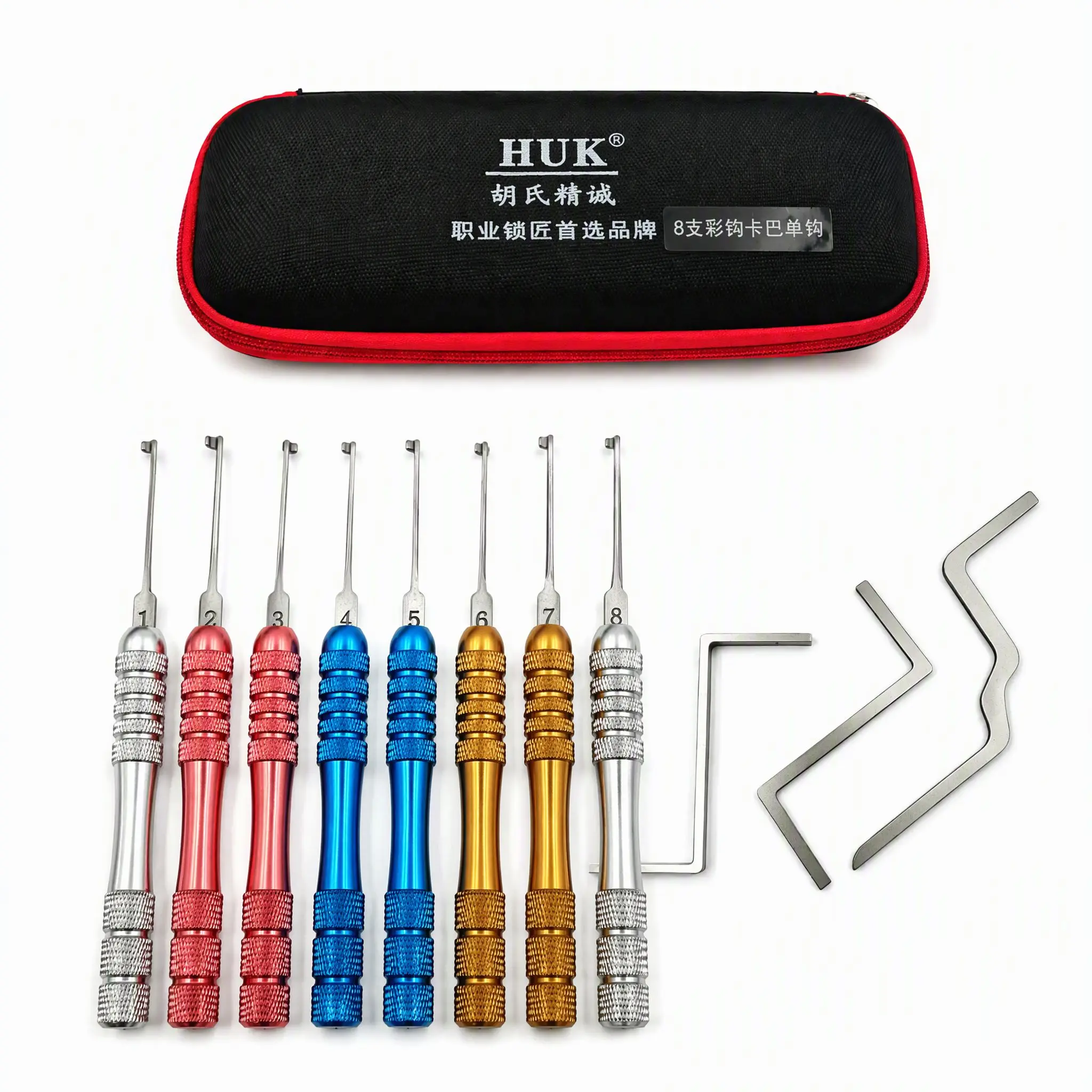 HUK 8pcs Colorful Kaba Single Hook Set with 3 Tension Wrenches, Auto Lock Repair Tool Kit