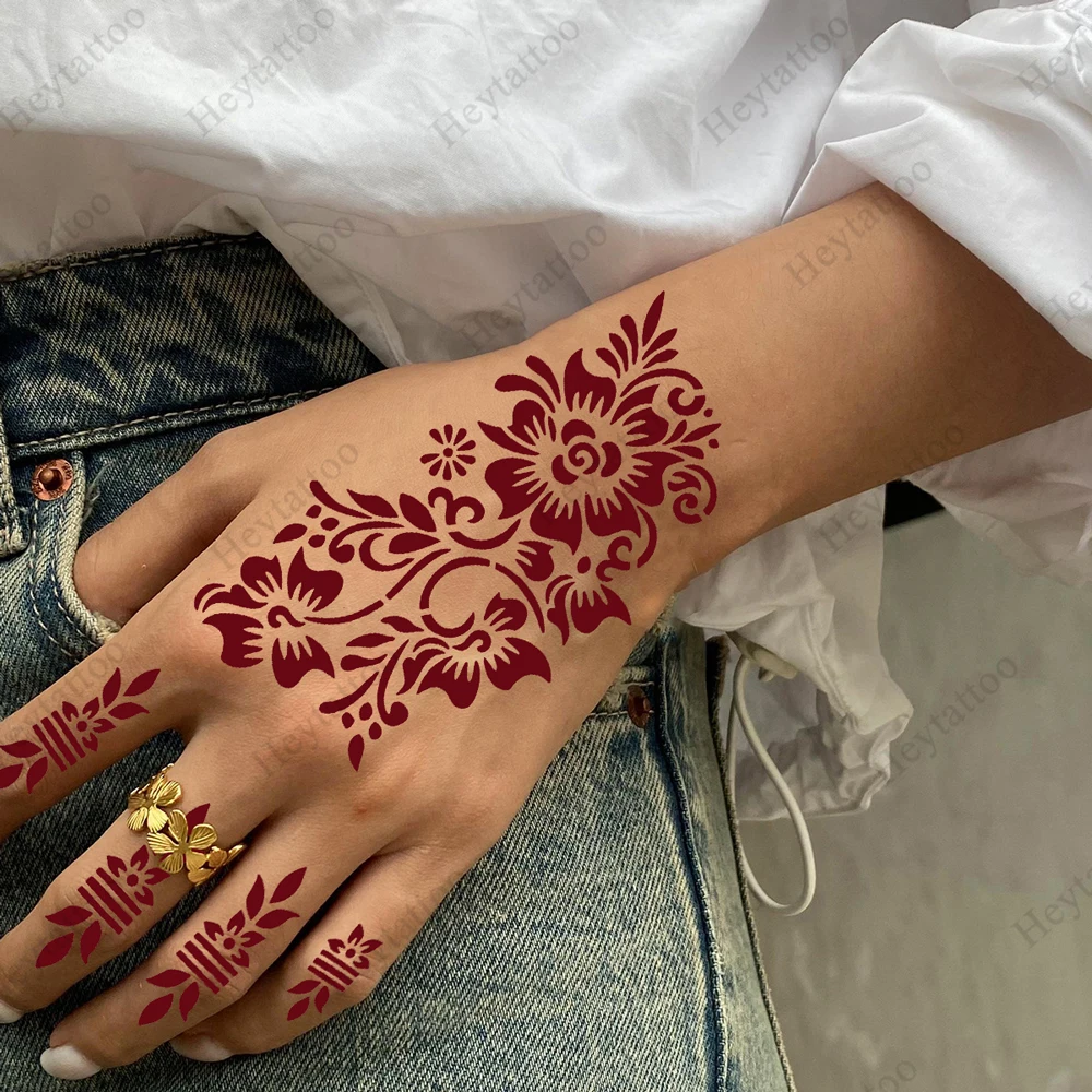 1 Pair Flower Henna Tattoo Stencil Mehndi Tattoo Template For Women Hand Painting Suitable for Wedding, Eid Festival