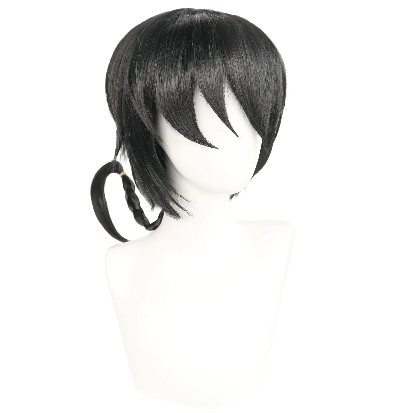 Anogol Synthetic Saotome Ranma Cosplay Wig Anime Ranma 1/2 40CM Black Short Wig Braid Hair Machine Made for Halloween Party