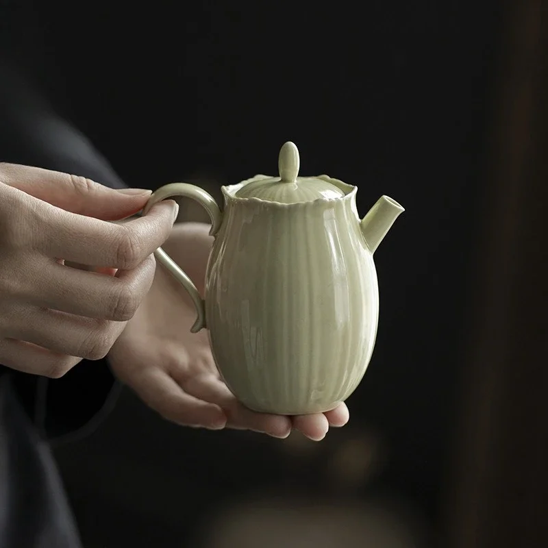 200ML Imitation Song Green Glaze Small Lace Teapot Kung Fu TeaSet Ceramic Tea Hand Holding Pot Ball Hole Filter Household Teapot