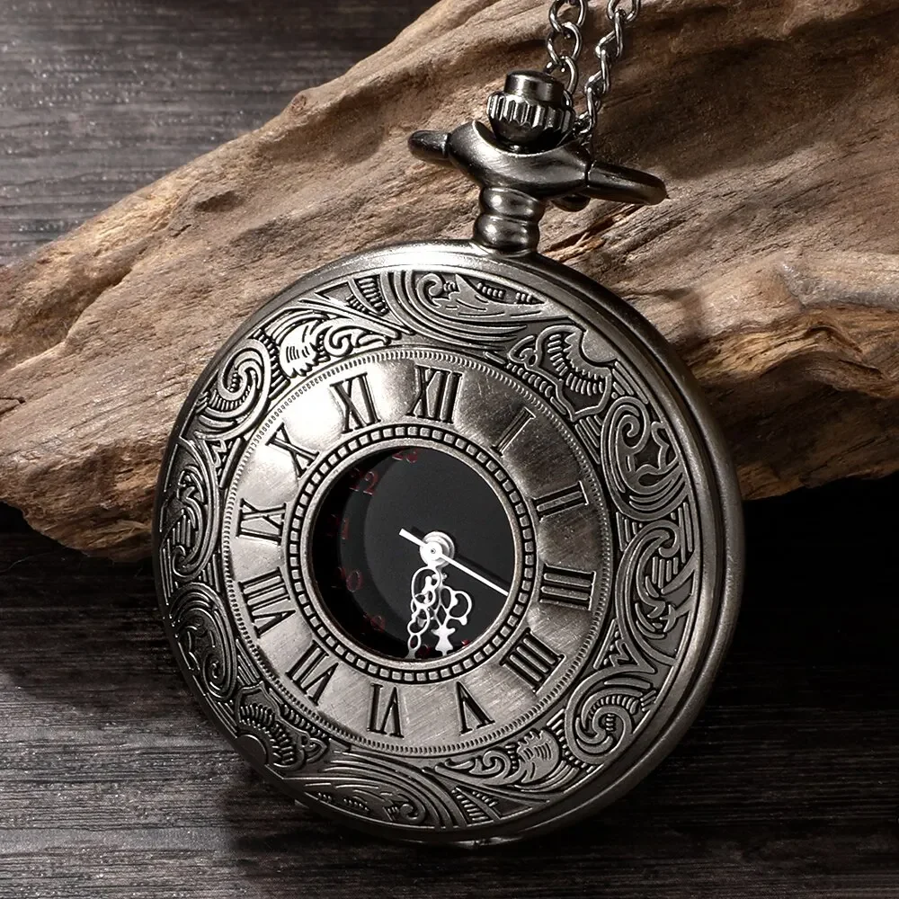 Кварцевые карманные часы с римскими цифрами для мужчин и женщин, полый корпус, стимпанк, винтажное ожерелье с подвеской, лучшие подарки