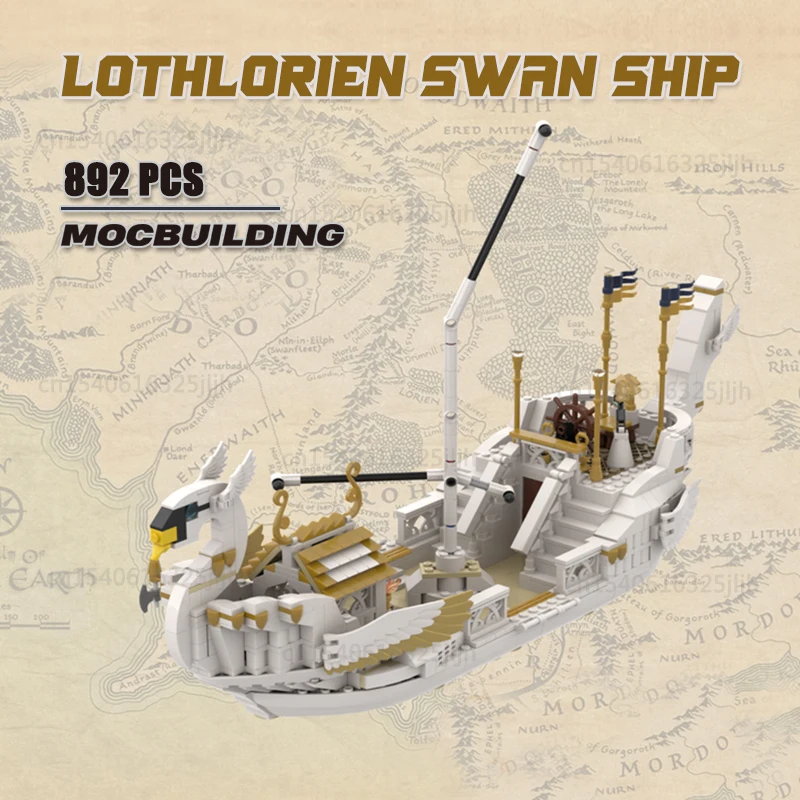 Movie Scense Lothlorien MOC Swan Ship Building Blocks DIY Assembly Bricks Castle Model Collection Toys Xmas Gifts