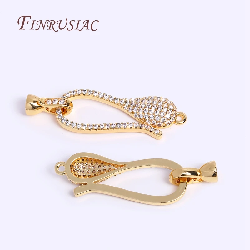 Classic 18K Real Gold Plated End Beads Fastener Clasp For Pearl Necklace Making,Luxury Cubic Zirconia Connector Clasps Findings