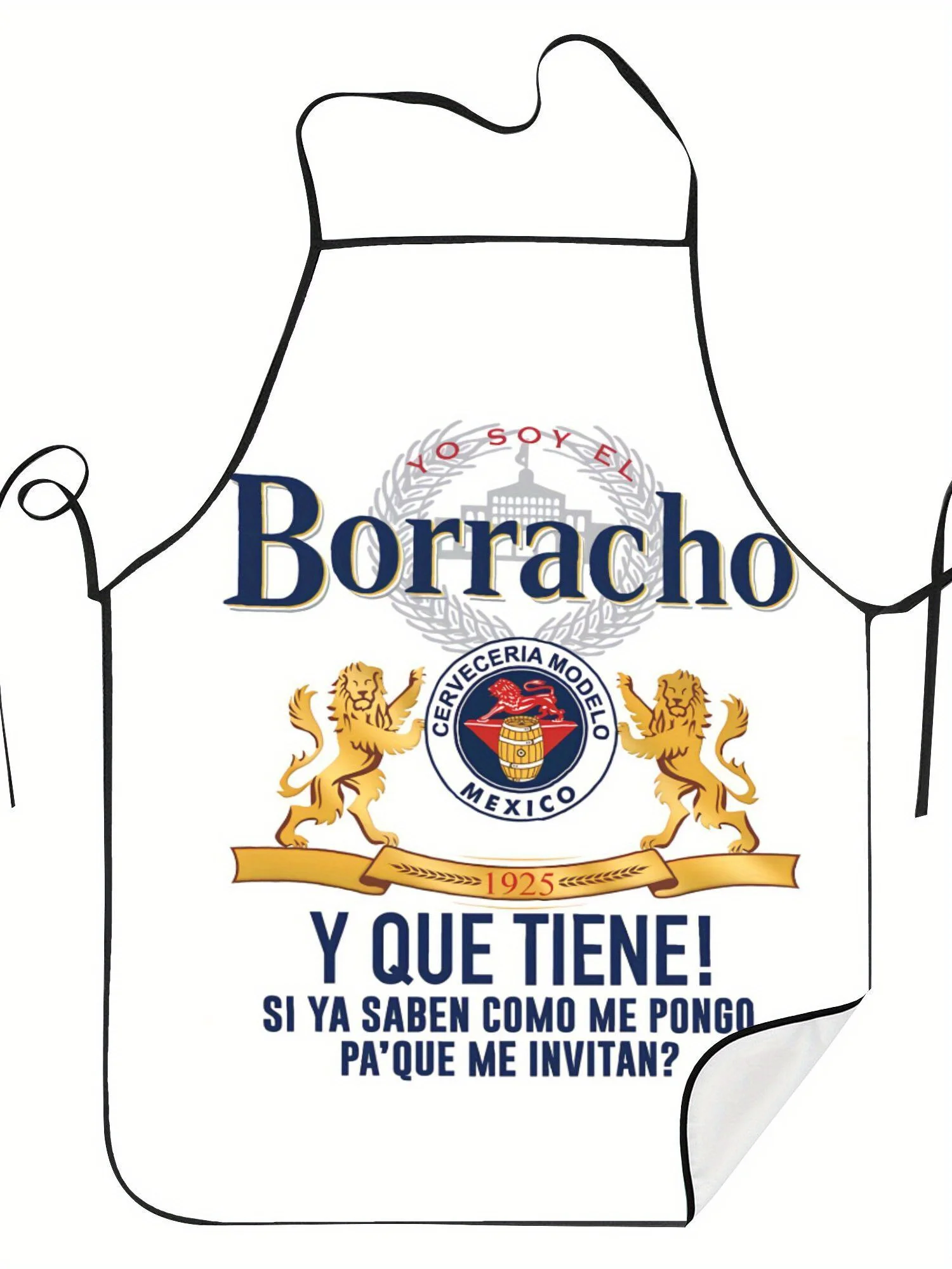 Vintage Beer-Themed Sleeveless Kitchen Apron - Mexican-Inspired Design with Printed Text & Emblem, Beer Label Design