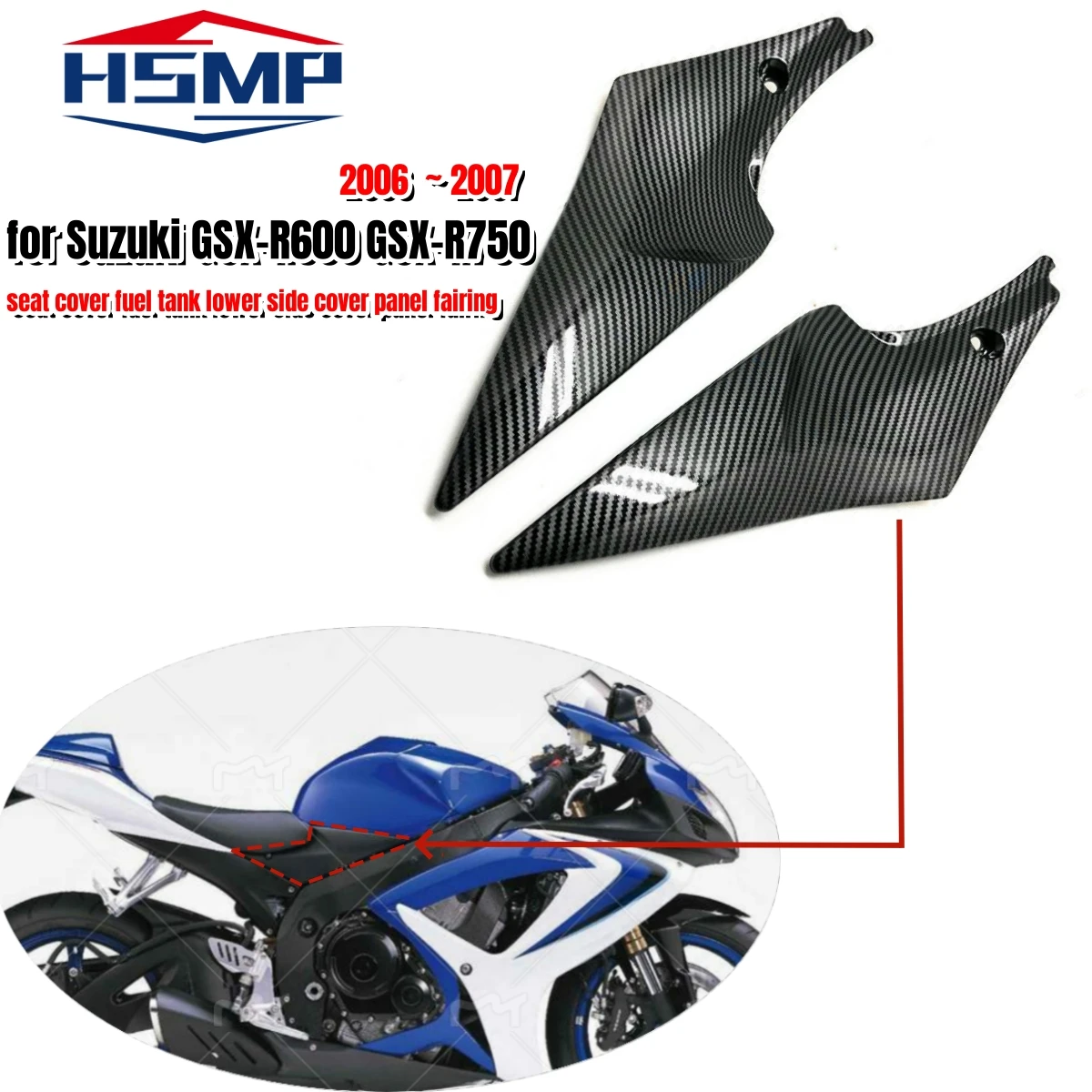 

for Suzuki GSX-R600 GSX-R750 K6 2006 2007 motorcycle seat cover fuel tank lower side cover panel fairing ABS carbon fiber color