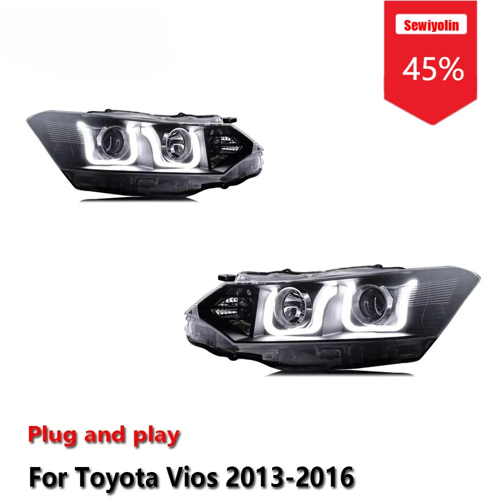 

Sewiyolin автомобильные светодиодные фары в сборе для Toyota Vios 2013-2016 противотуманные фары DRL тормозной указатель поворота Plug and Play