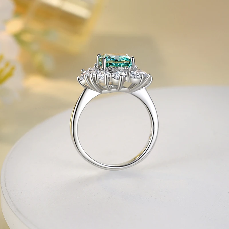 Original Design 925 Sterling Silver Pure Square Small Green Paraiba Ring Women High Carbon Diamond Ice Flower Cut Finger Ring