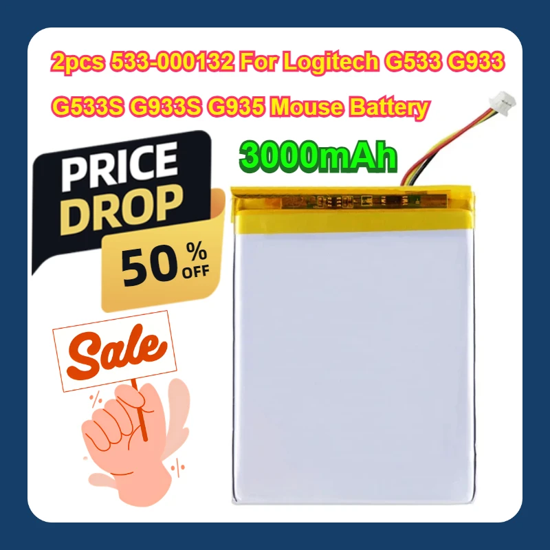 

3000mAh 2pcs 533-000132 For Logitech G533 G933 G533S G933S G935 Mouse Battery
