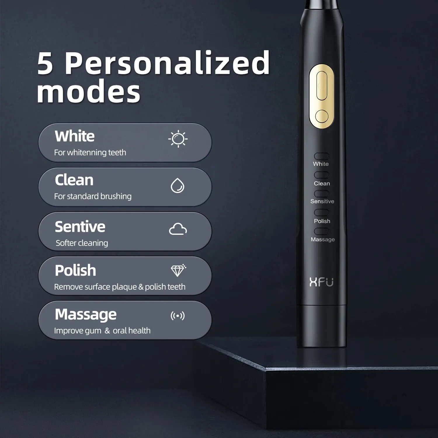 Couple Electric Toothbrush Black White 5 Cleaning Modes Soft Bristles 40000 VPM Smart Timer Brush For Family Oral Care