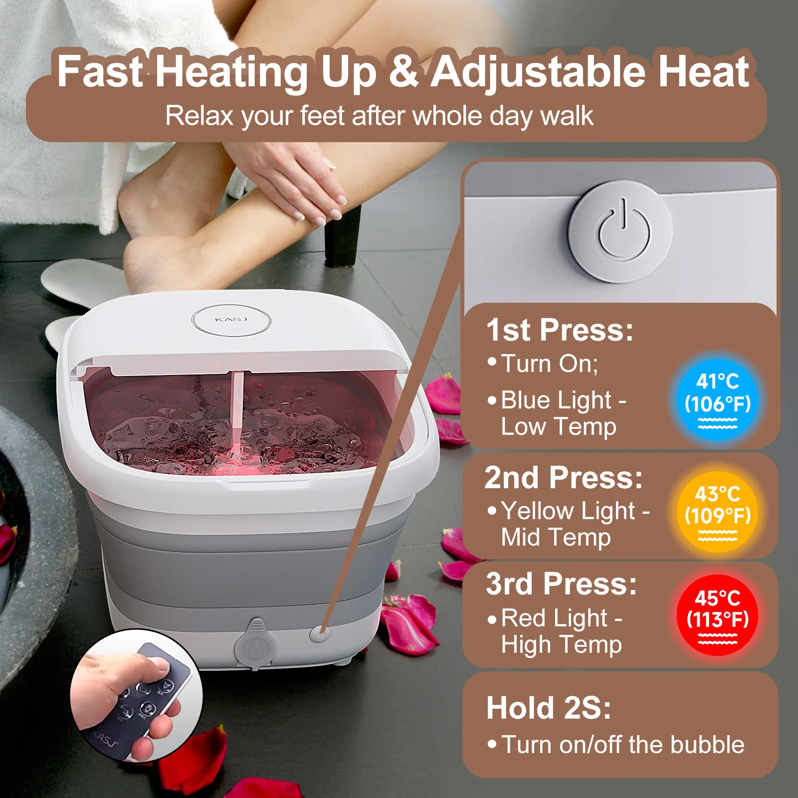 YTYIN Healthy Life Soak Basin Folding Relax Red Light Foot Spa Bath Foot Soaking Tub Pedicure Foot Spa For Stress Relief