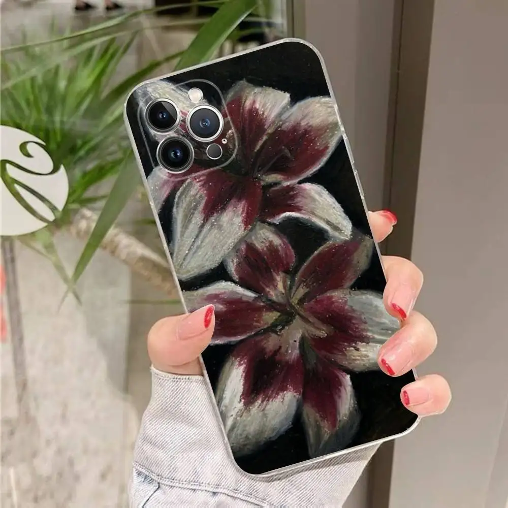 유화 백합 꽃 무늬 아이폰 16 15 프로맥스 폰 케이스 아이폰 14 11 12 고급 13 프로 실리콘