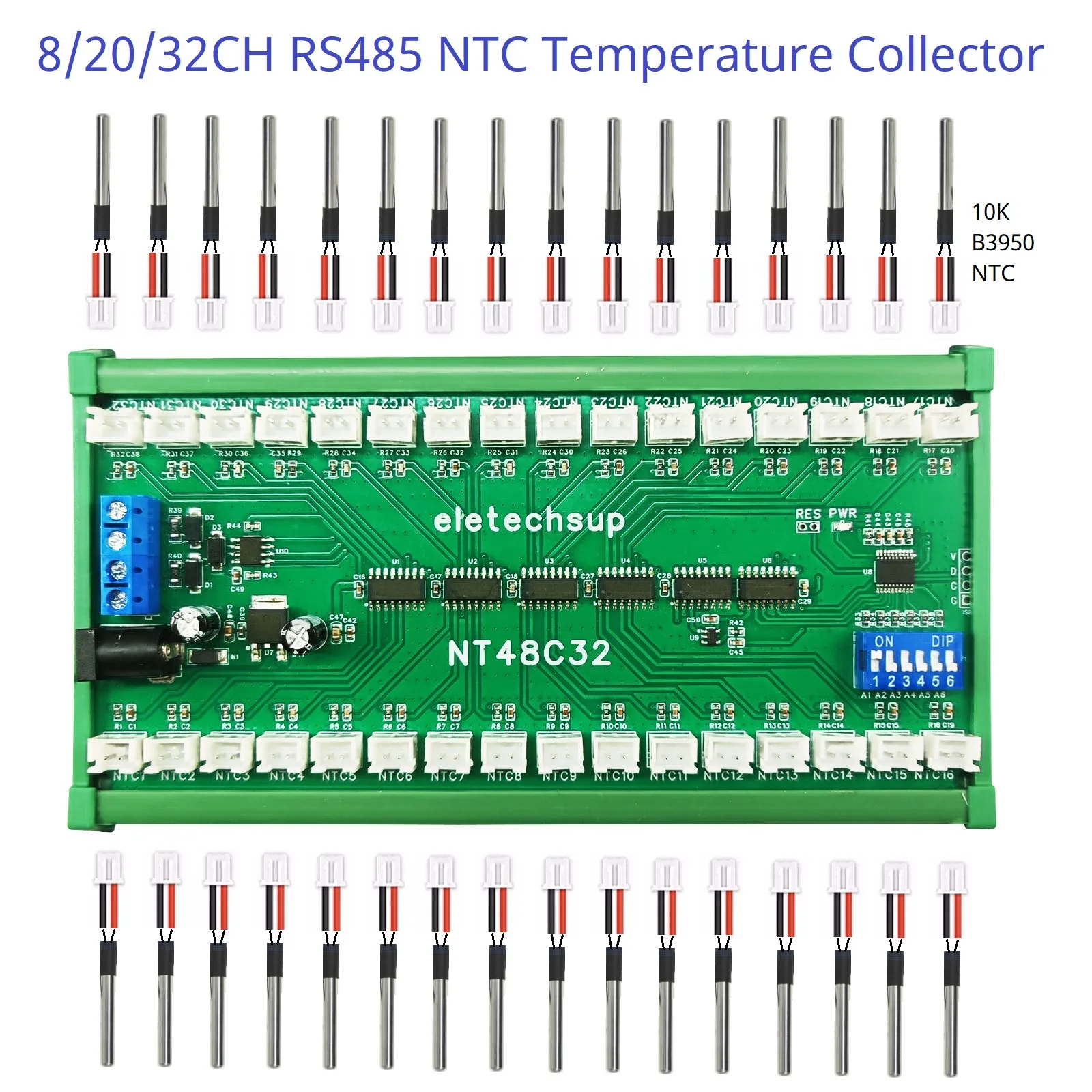 DC 7-24V 8-32CH NTC Thermal Resistor Collector RS485 UART Multi-channel Temperature Sensor Analog Remote IO