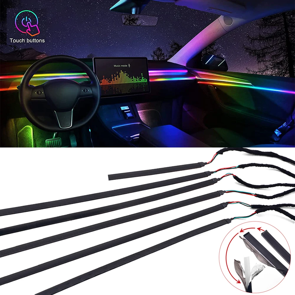 18 in 1 New LED Car Hidden Ambient Light Interior Matt Black Acrylic Lamp Strip Backlight RGB Decoration Atmosphere Lighting Kit