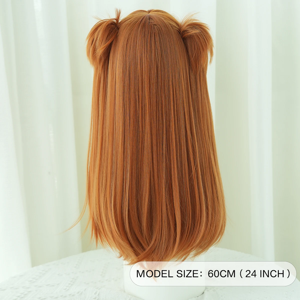 7JHH WIGS Anime Cosplay Wigs Long Straight Orange Wig with Bangs Costume Synthetic Wig with Clip on Double Ponytails Party Hair image 3