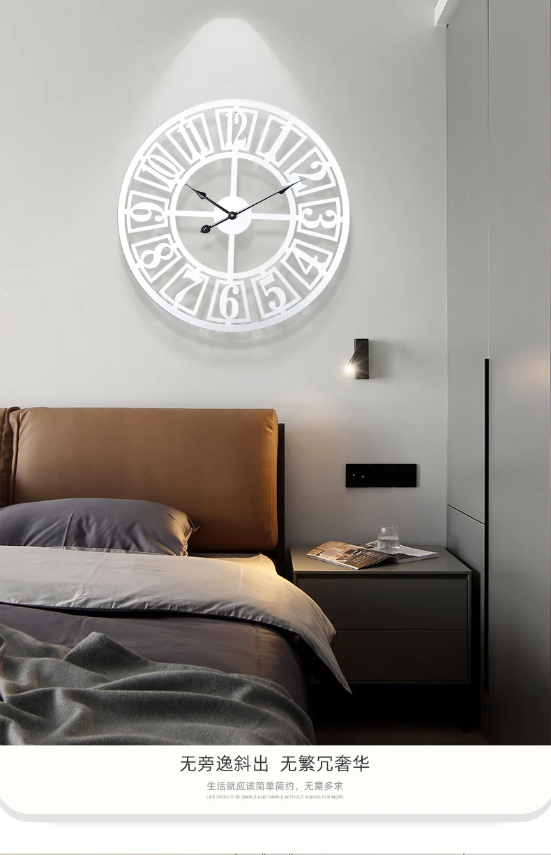 นาฬิกาแขวนผนังแบบมินิมอลใช้ในบ้านห้องนั่งเล่นห้องโถงเหล็กตกแต่งศิลปะแบบเงียบ