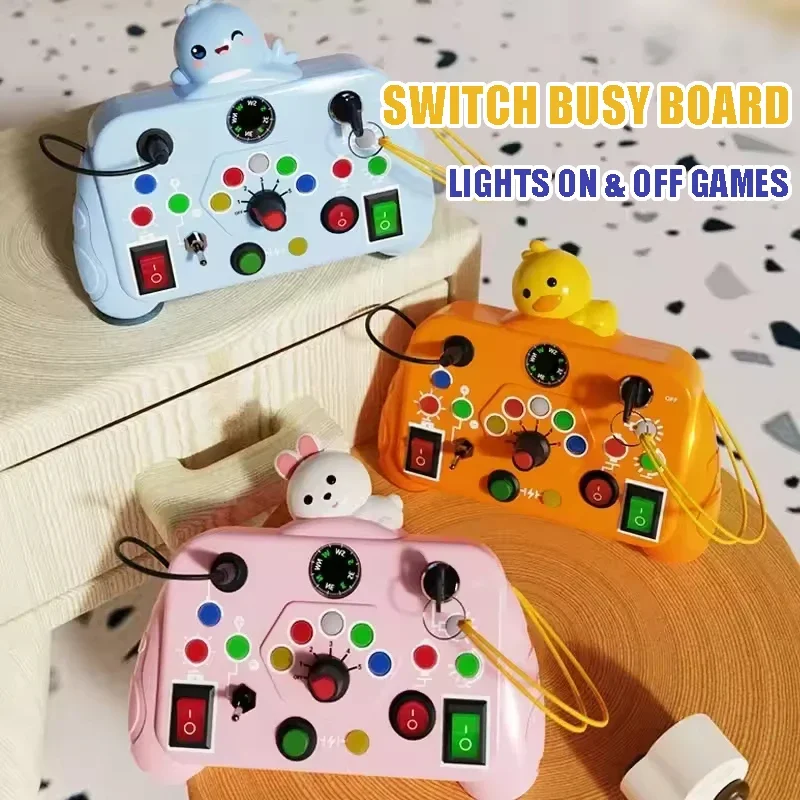 Montessori Beschäftigt Bord Sensorischen Spielzeug mit LED Licht Cartoon Schalter Steuerung Maschine Koordination Ausbildung Pädagogisches Spiel Kind Geschenk