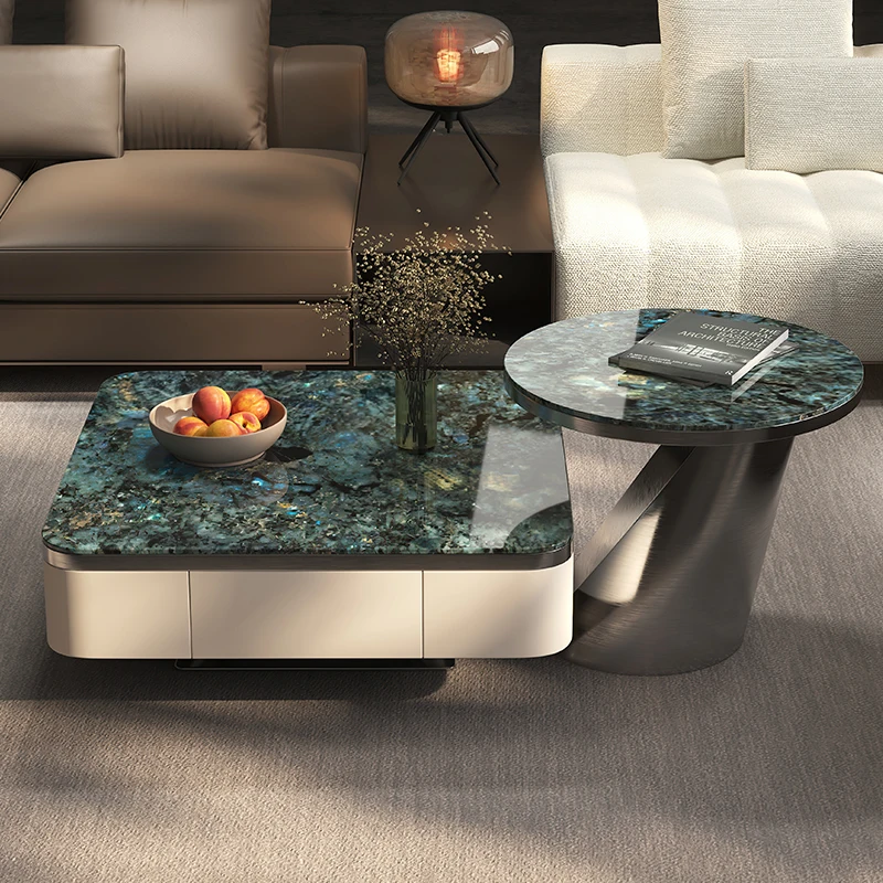 

Natural marble coffee table light luxury supercrystalline stone household tea table Italian minimalist living room combination