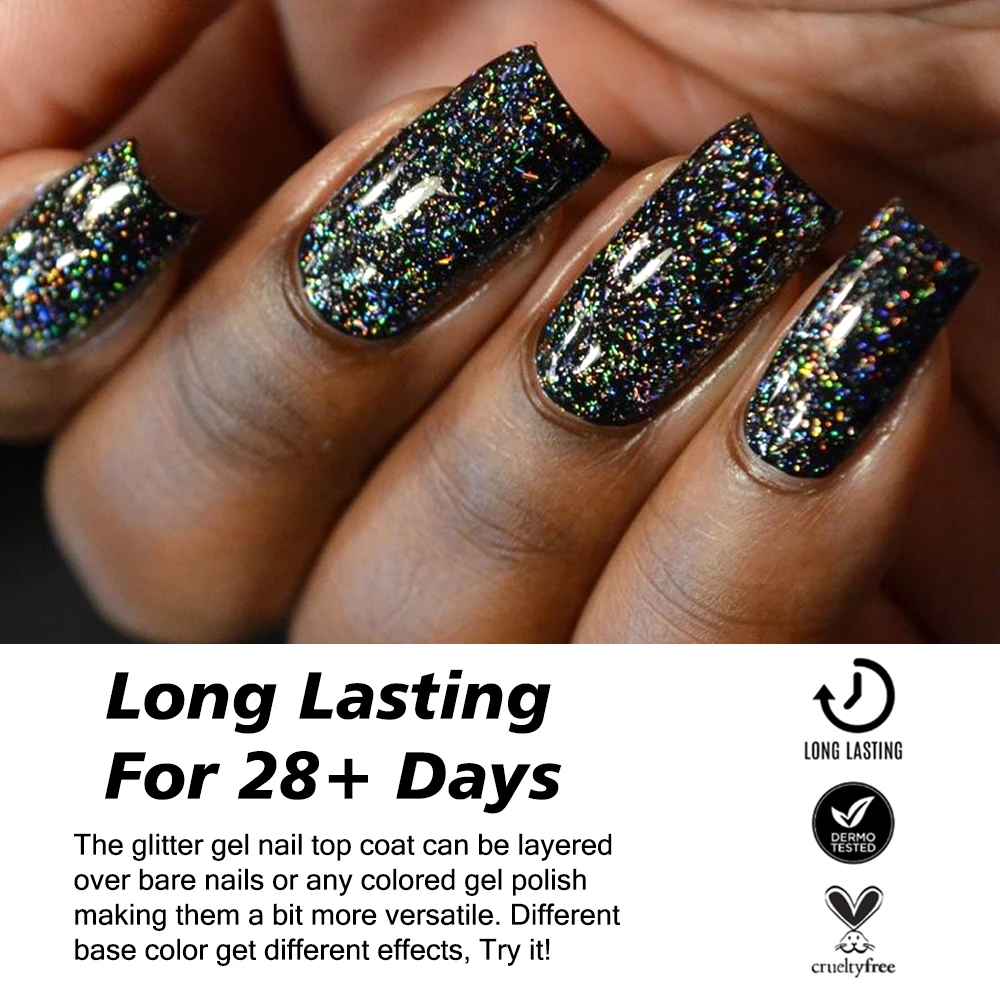 KODIES GEL Laser Top Coat Smalto per unghie gel UV 2 IN 1 Glitter Arcobaleno Shine Gel Finitura superiore Sigillante Semi permanente LED Manicure per unghie