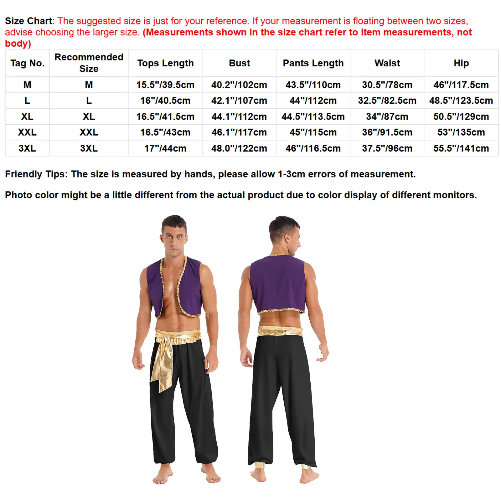 Arab King Prince Cosplay Costume Outfit for Mens Halloween Carnival Rave Party Dress up Sleeveless Vest+Belted Pants Sets 2Pcs view 4