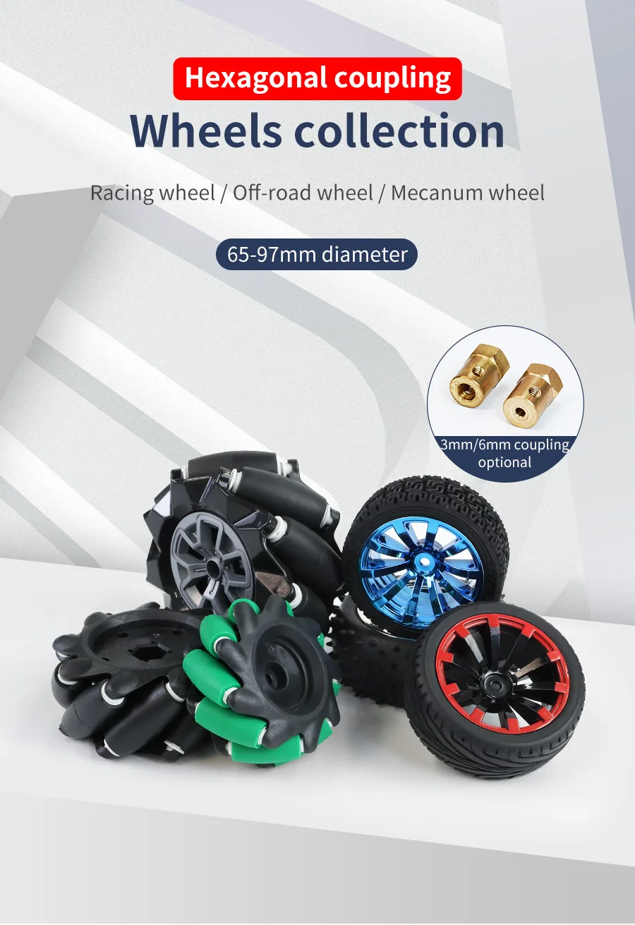 65mm 85mm High Grip Gummireifen Reifen 97mm Mecanum Rad mit Sechs kant kupplung für DIY Stiel Roboter Auto Chassis Spielzeug teile – Detail 1