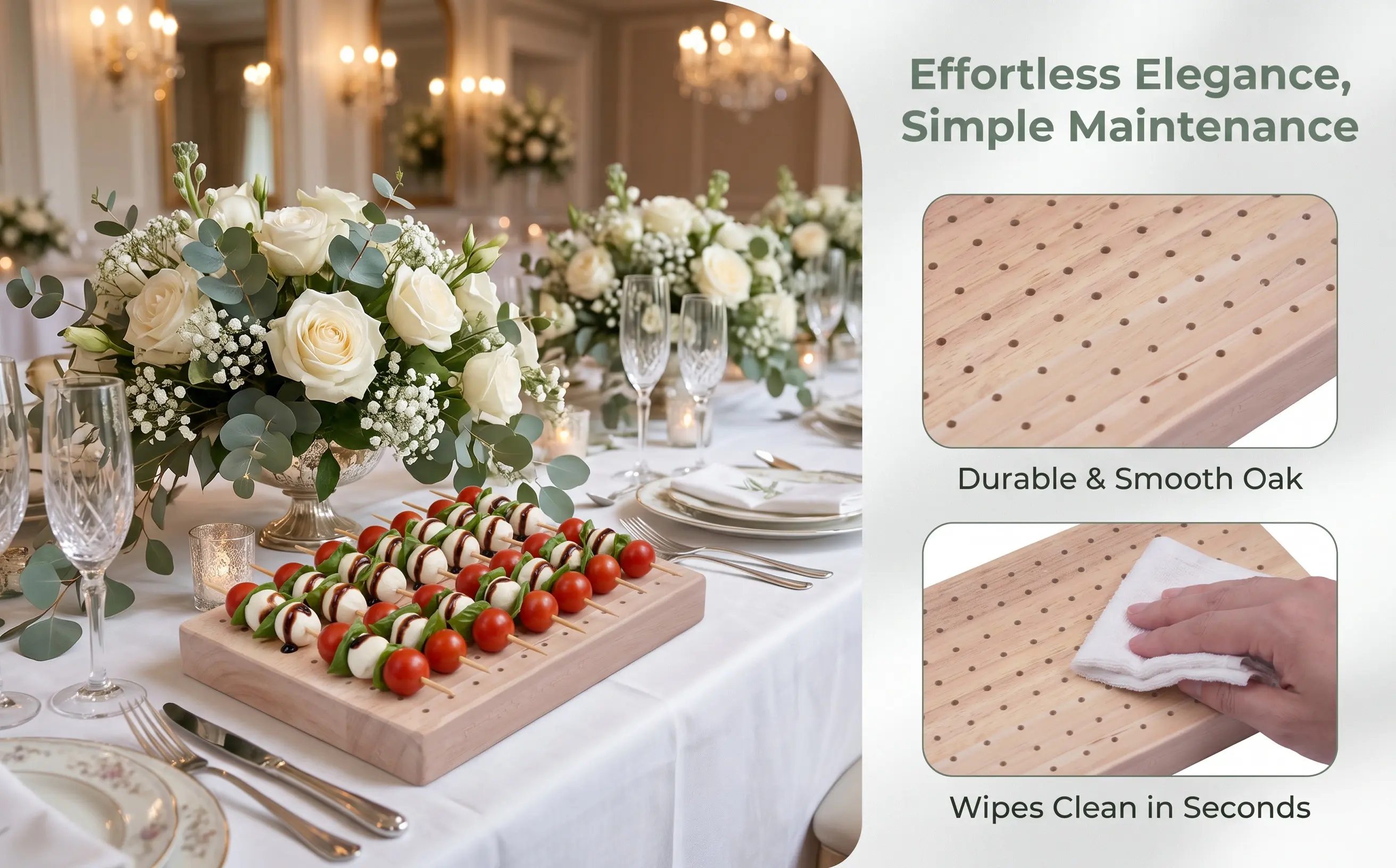 Wooden Appetizer Fruit Display Board with Multi-Hole Design for Skewers Food Picks Holder Buffet Wedding Party Catering