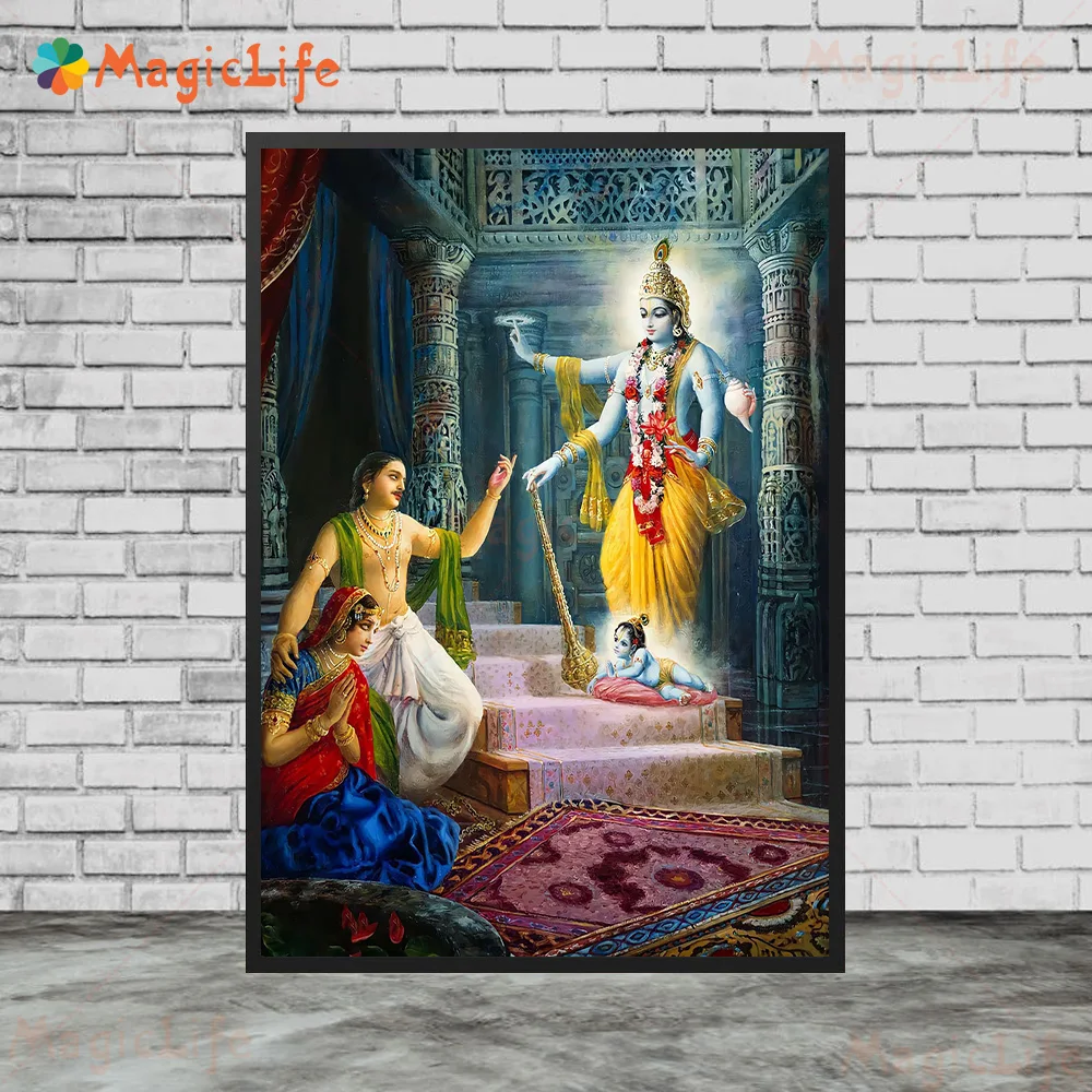 Religion Brahma Vishnu Shiva Parvati Lakshmi Saraswati Wall Pictures For Living Room Poster Wall Art Canvas Painting Unframed - Image 3