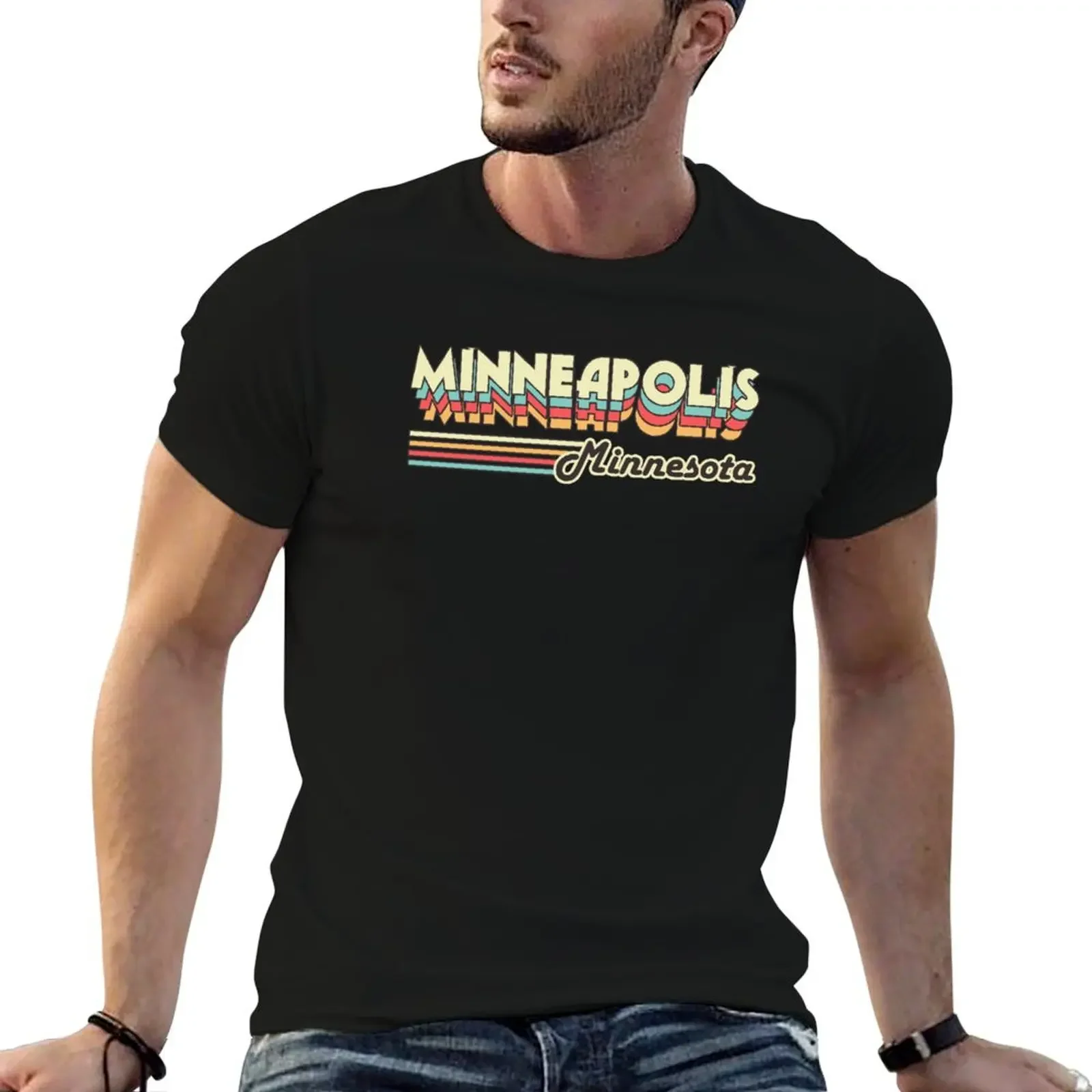 Minneapolis town retro T-Shirt hippie clothes anime graphic t shirt vintage anime clothes Men's t-shirts