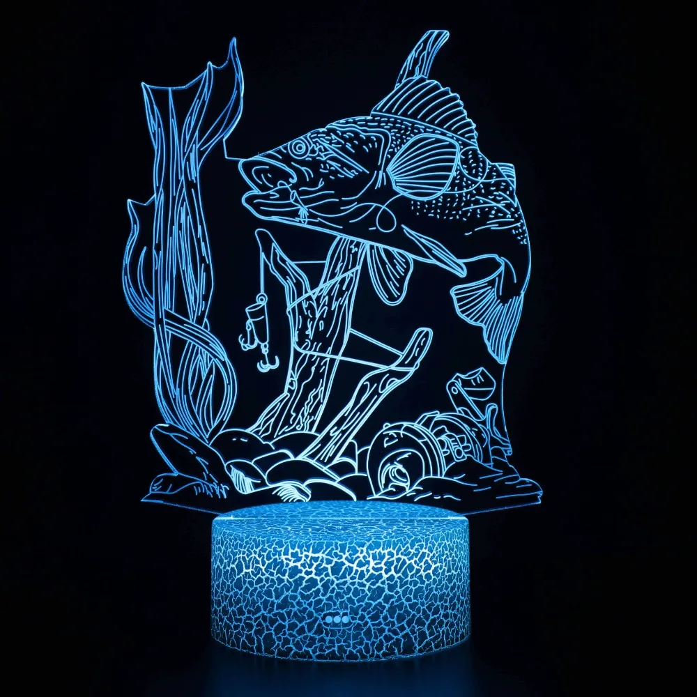 Nighdn Fishing 3D Illusion Lamp Night Light LED Fish Desk lampada da tavolo 7 cambia colore Home Decor regali di compleanno giocattoli per ragazzi bambini