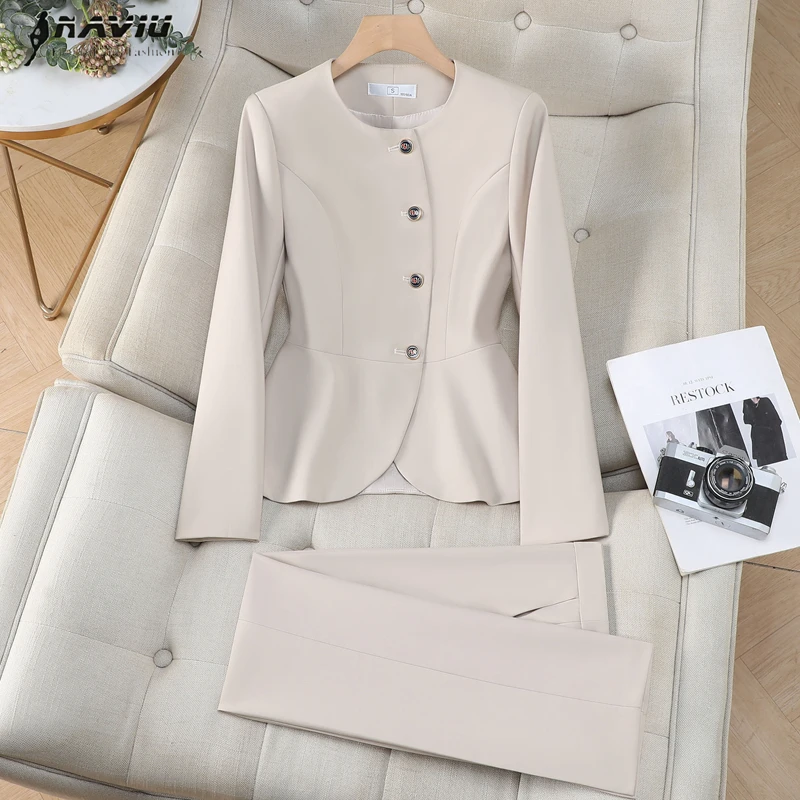 NAVIU Spring Autumn Long Sleeve Pant Suit Women Business Work Wear Blazer With Trouser Formal Professional Office OL Styles Suit