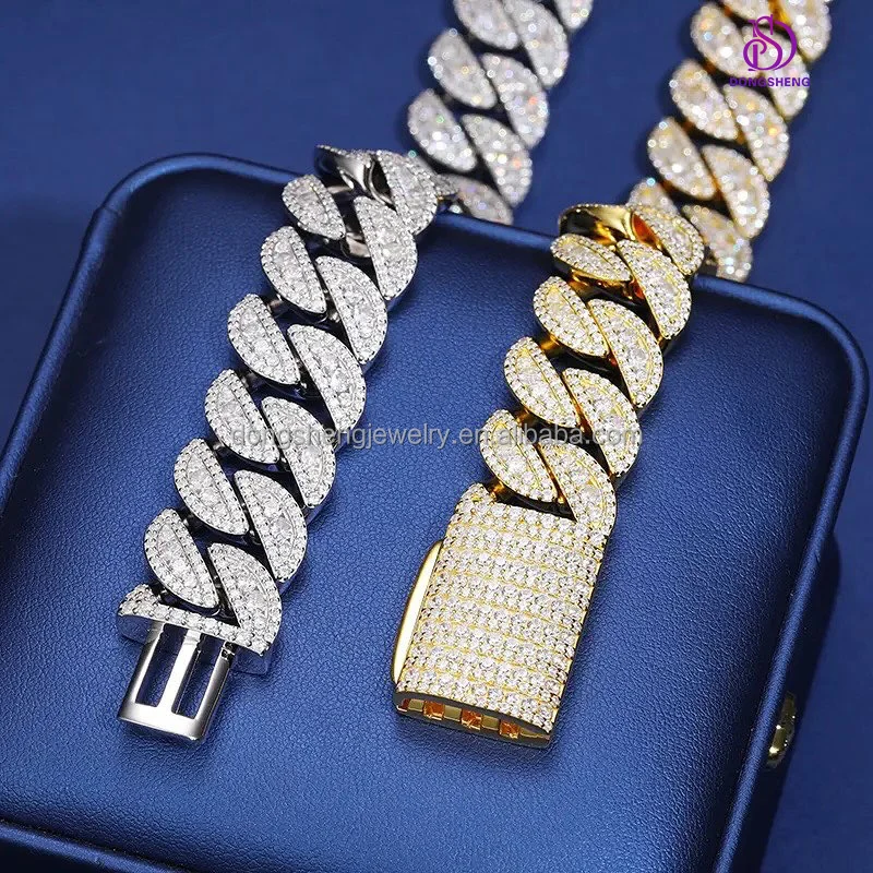 Vvs Moissanite Cuban Link Chain Necklace Custom Iced Out Round Brilliant Cut 925 Silver Bracelet for Men Women High Quality 8mm