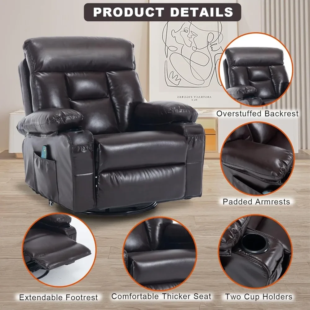 Faux Leather Overstuffed Massage Recliner Chair for Adults with Heat Comfortable Manual Swivel Rocker Massaging Feature