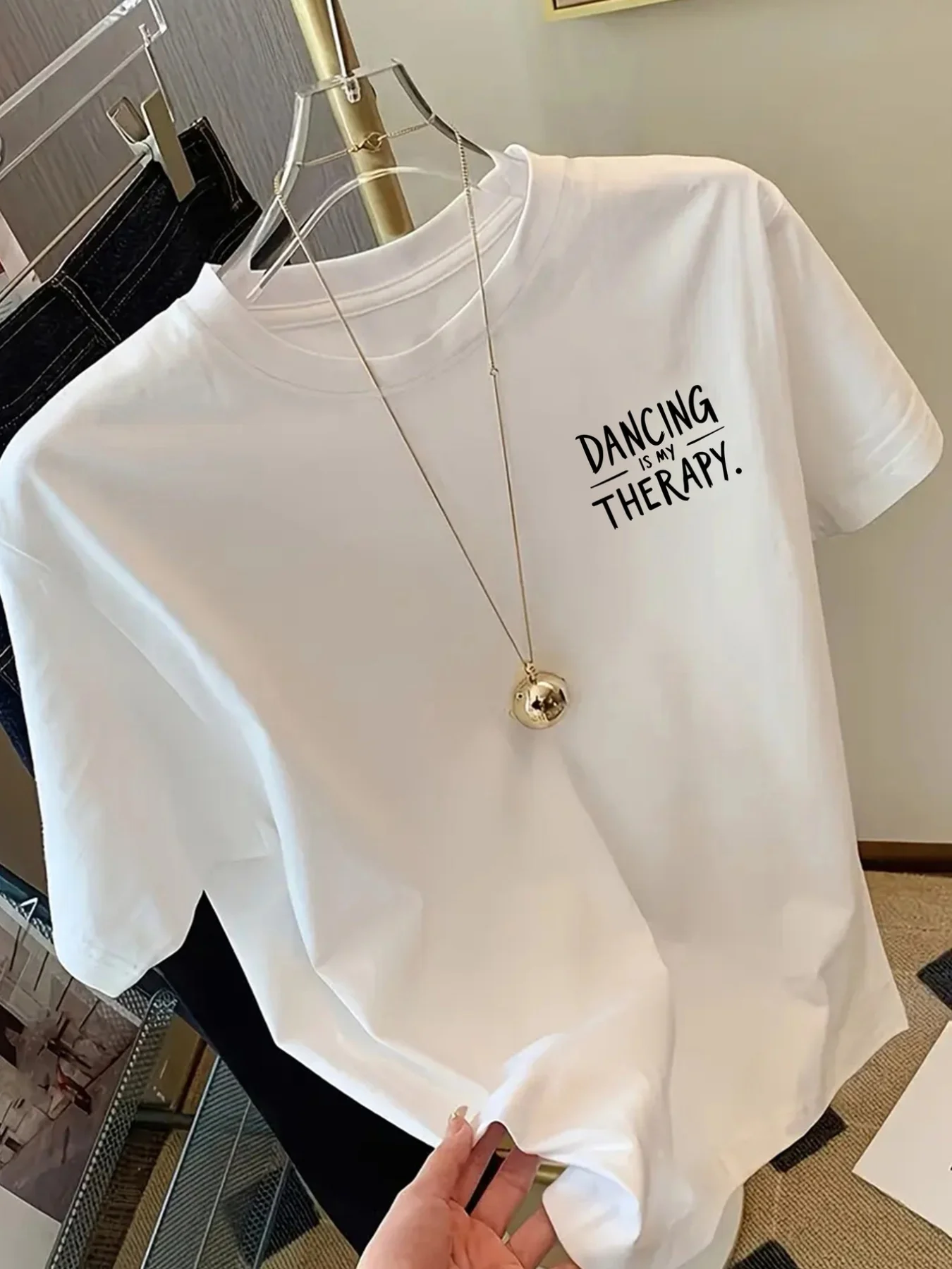 Front and Back Images Sleeve Dancing Is My Therapy Featuring A Stylish Print for Dance Therapy Trendy Spring and Summer Printed