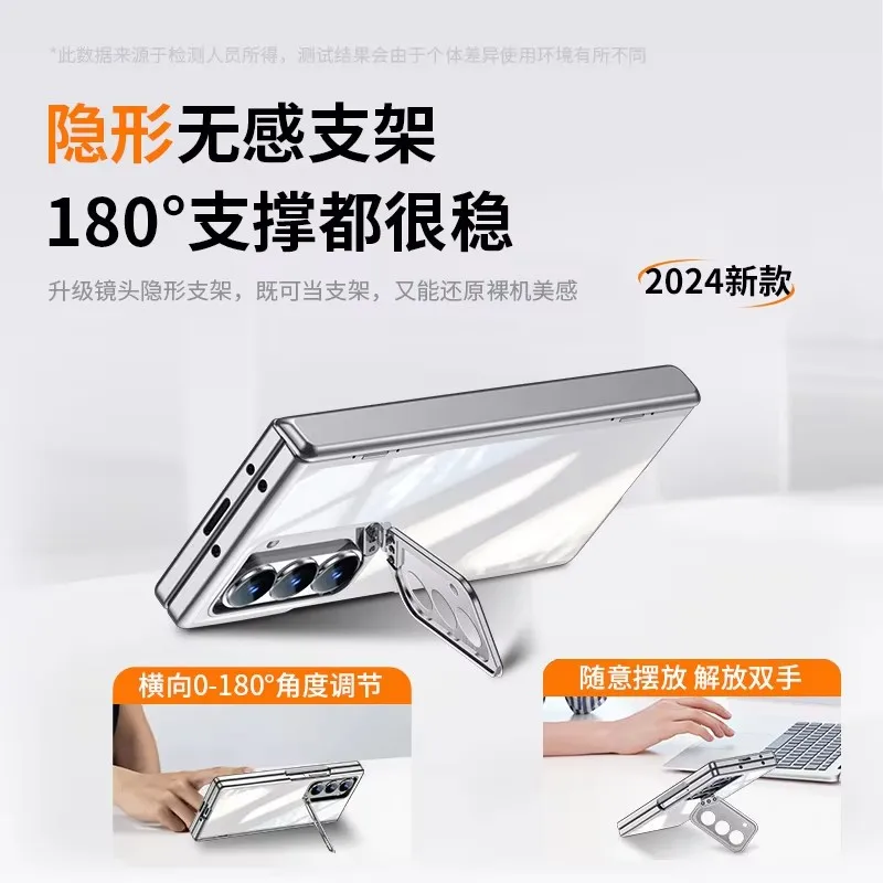 

Phone case For Samsung Galaxy Z Fold 7 6 5G with screen protector film & Holder Slim Hinge Protectio Electroplated Clear Cover