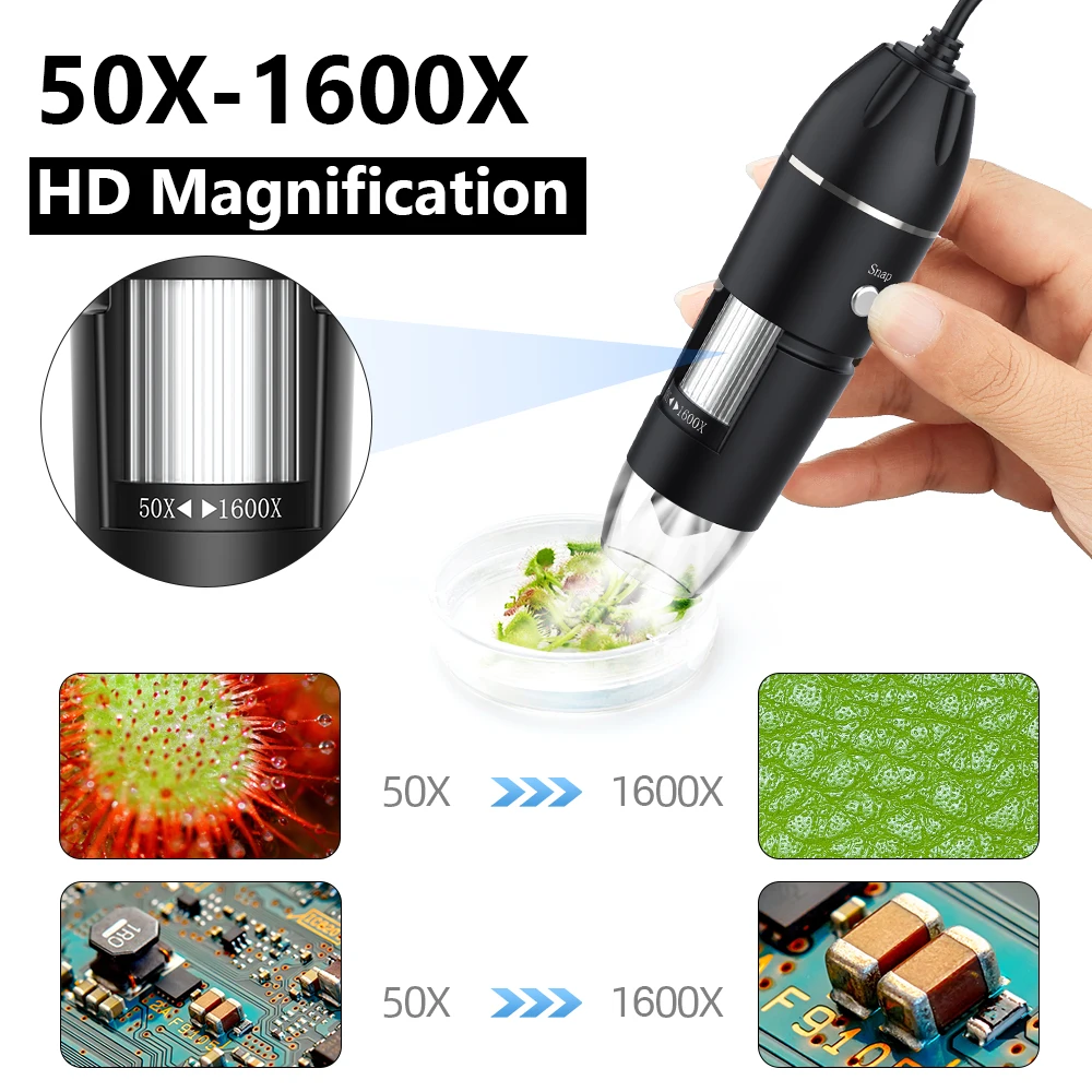 1600X 3in 1 Digital Microscope Camera Portable Electronic Microscope For Soldering LED Magnifier Type-C USB Charge Magnifier