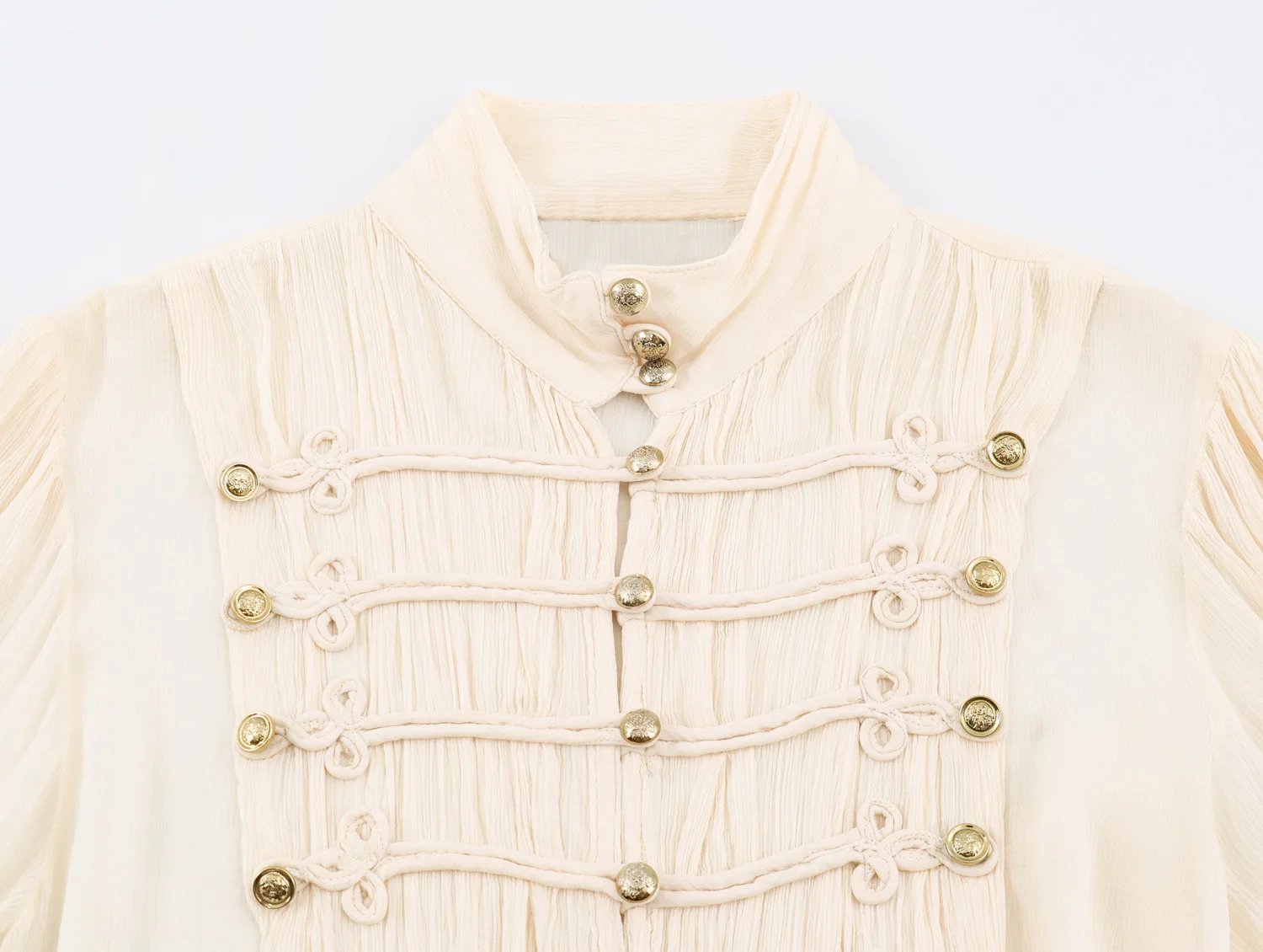 Herbst Neue Vintage Transparente Chiffon-Bluse Schicker Stehkragen Einreihige Langarm-Hemden Elegante Weiße Hemden für Bürodamen – Detail 4