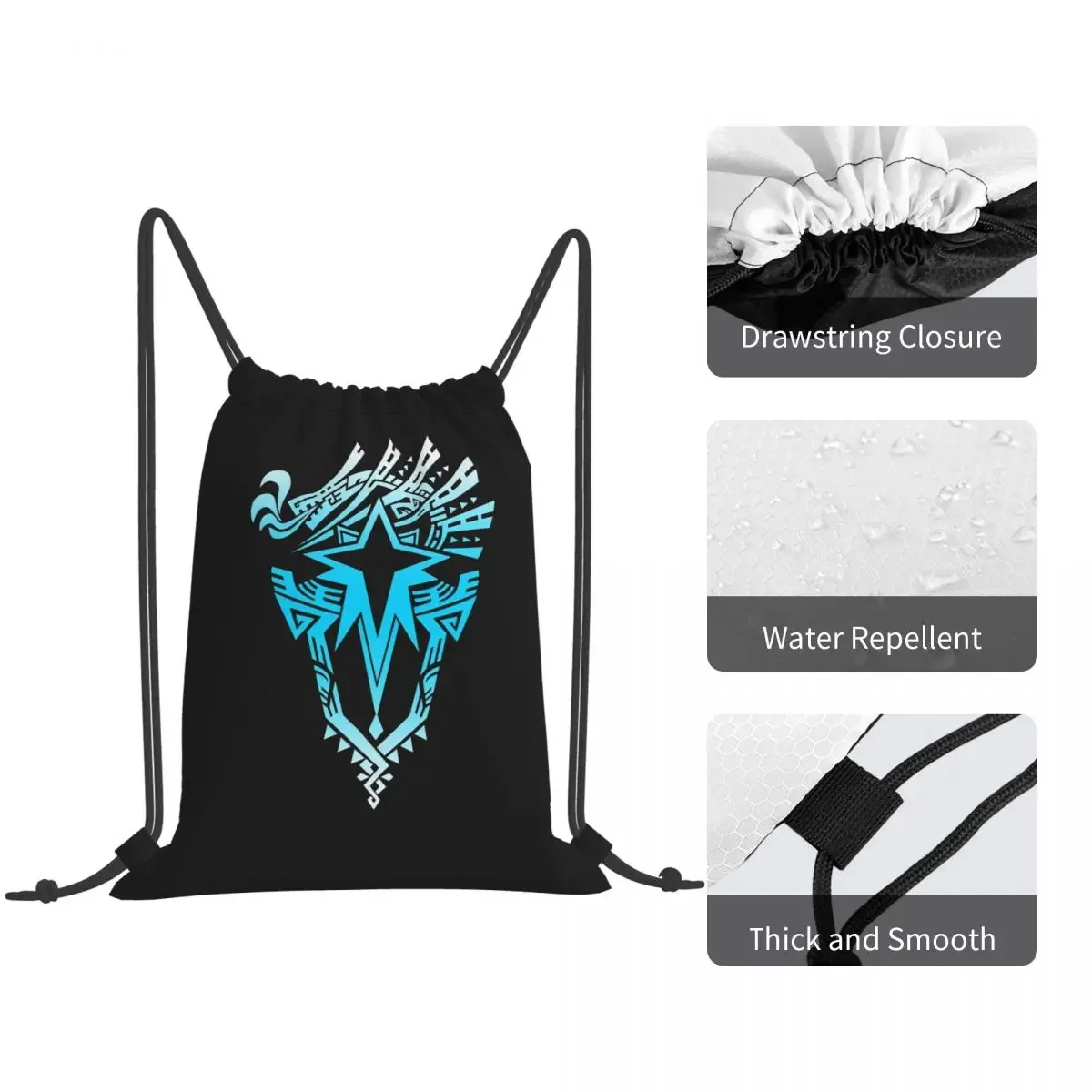 Monster Hunter World Iceborne Logo Backpacks Portable Drawstring Bags Sports Bag Book Bags for Travel Students