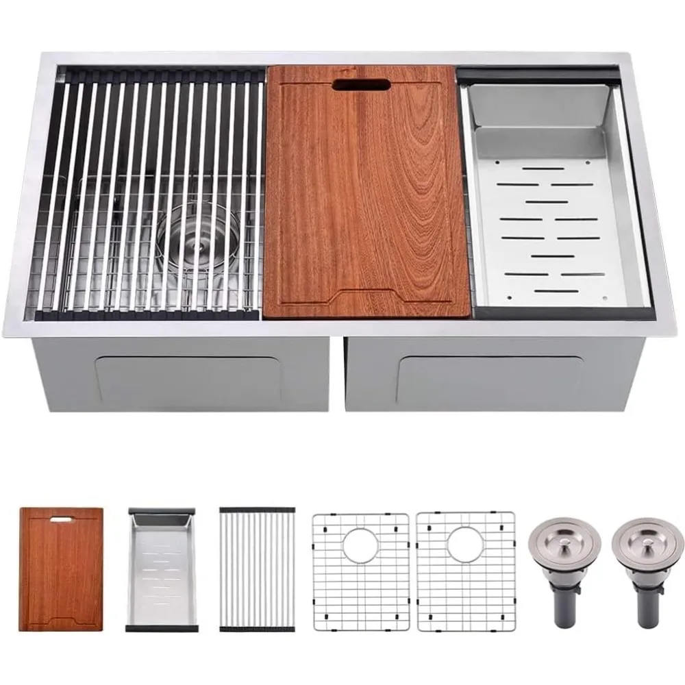 

33 Кухонная мойка из нержавеющей стали с двойной чашей под монтажкой - Станция раковины Bokiyaya 33x19