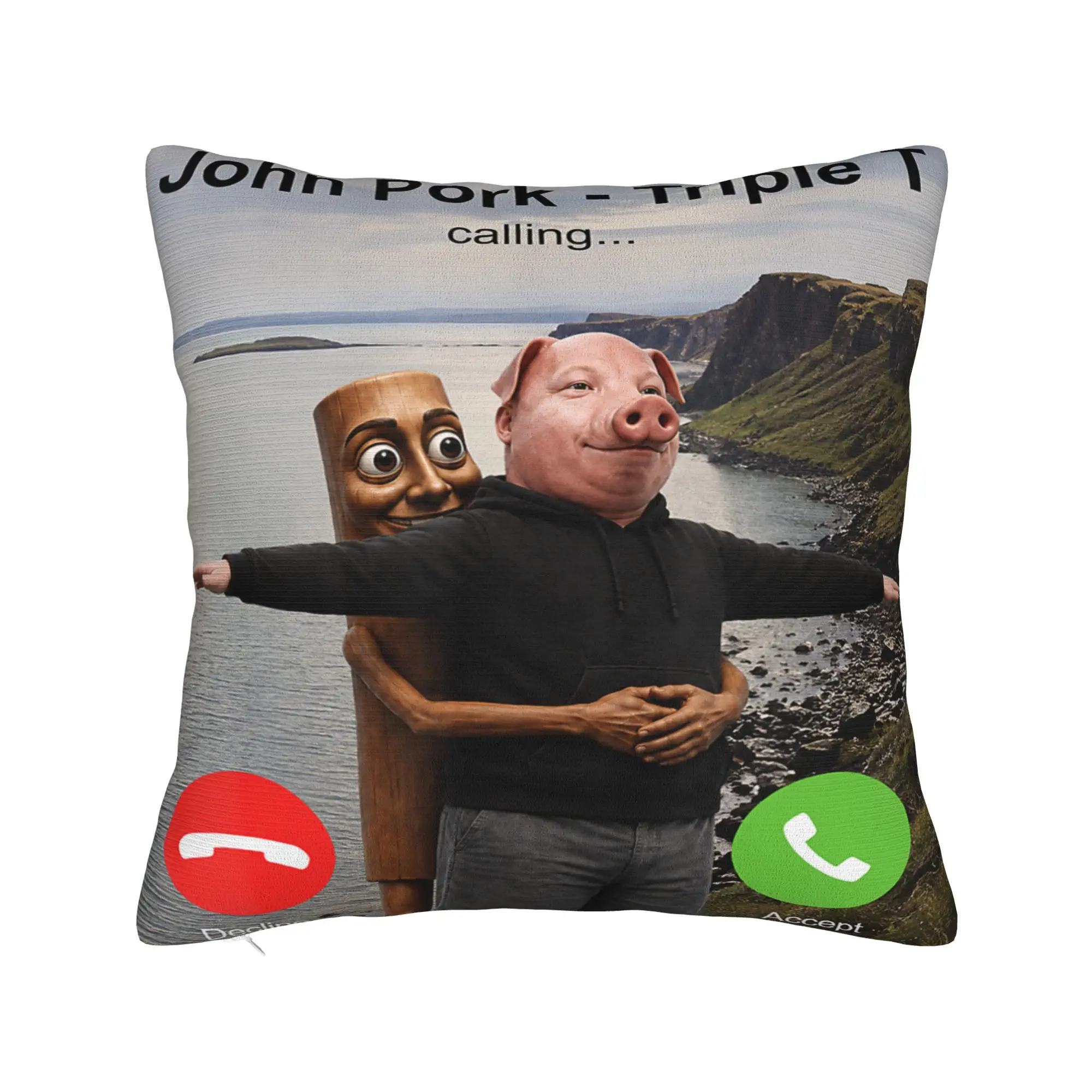 John Pork Triple T Calling Funny Viral Meme Brainrot Pillow Case Print Pillow Cover Trendy Pillowcases For Living Room Bed Chair