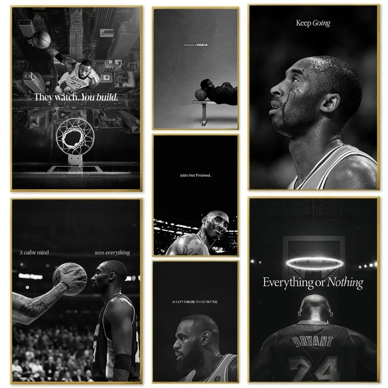 Affiche Motivante Vintage de Basketball : Soyez la Meilleure Version de Vous-Même, Continuez à Vous Défier – Décoration Noire et Blanche pour la Salle de Sport à Domicile, Mentalité Mamba