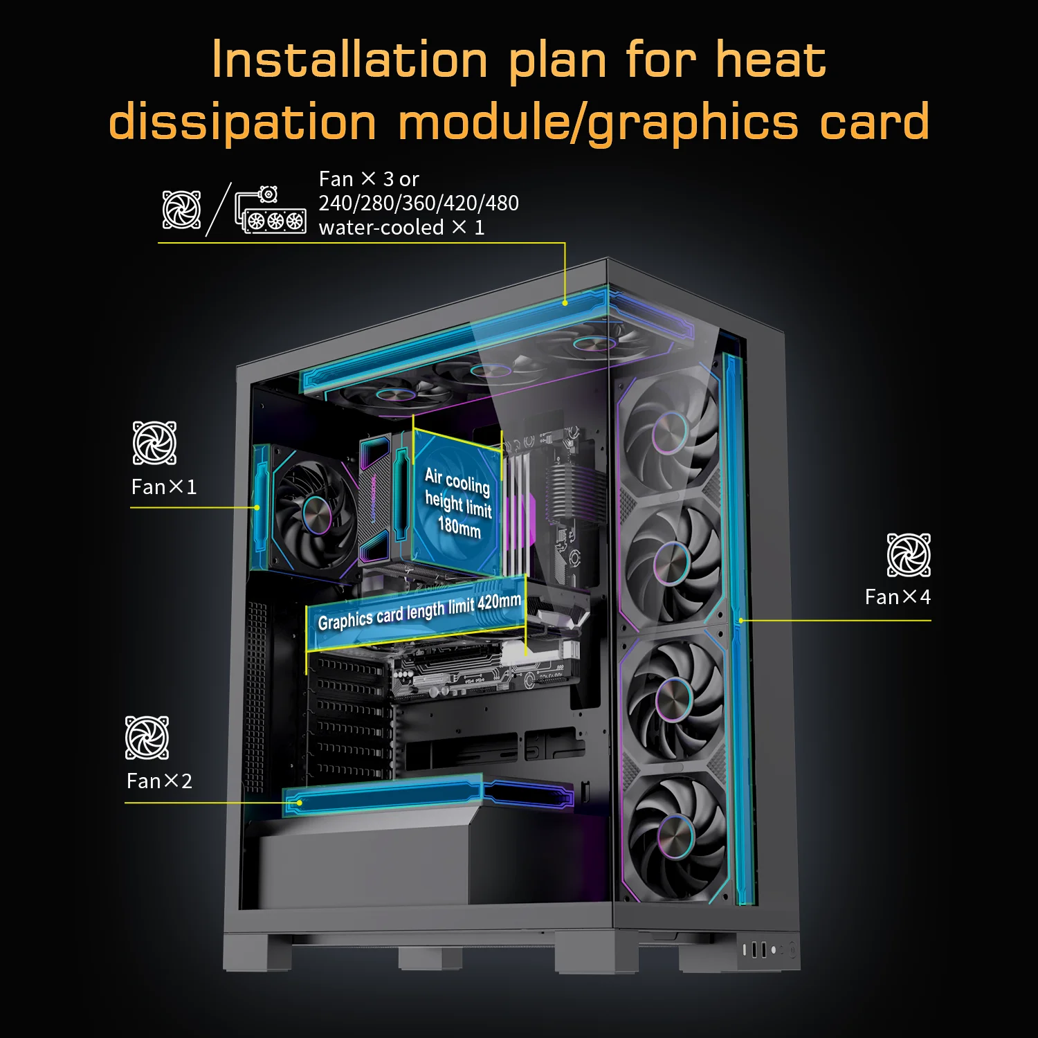 Desktop Gamer Computer Case ATX Full Tower PC Case with TYPE-C Interface Supports MATX Mini-ITX Aluminum Alloy