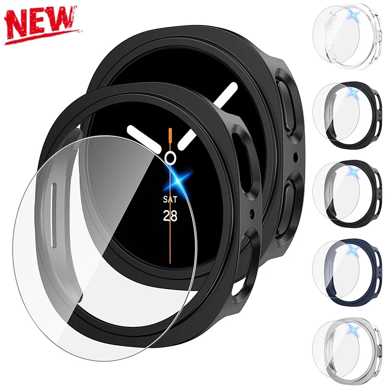 Hülle für Samsung Galaxy Watch 8 44 mm 40 mm PC-Abdeckung Bumper Displayschutzfolie gehärtetes Glas + Film Galaxy Watch 8 Zubehör