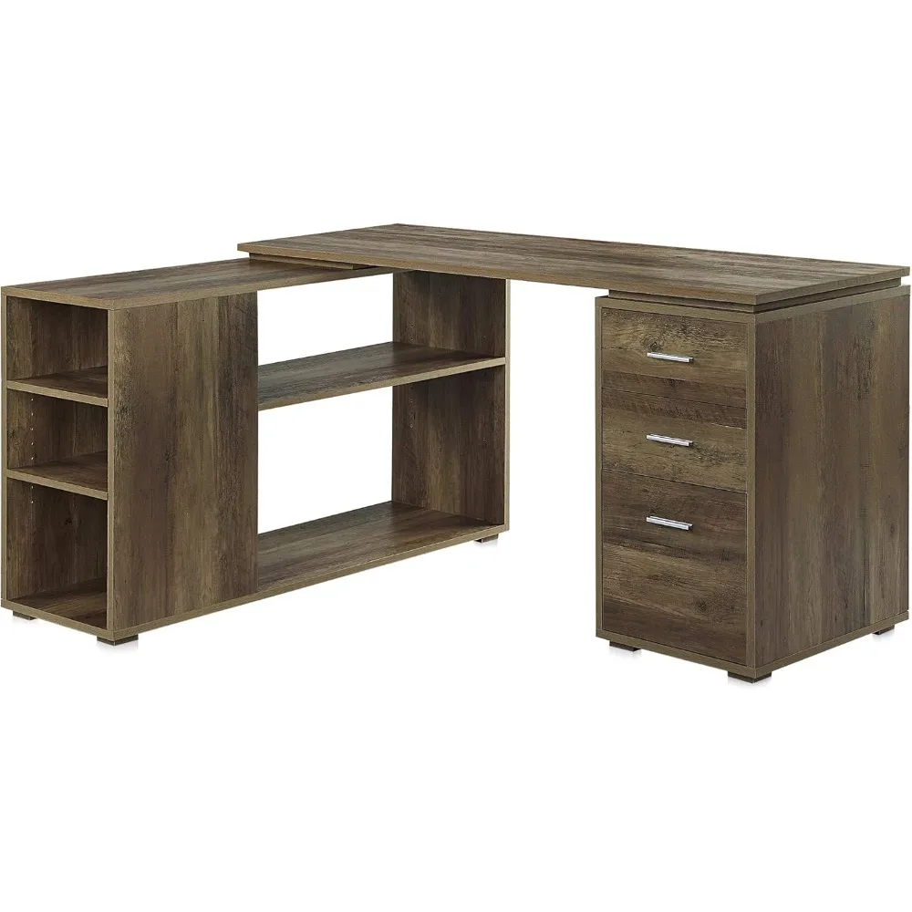 L Shaped Computer Desk, 60” Study Writing Table Home Office Desk Morden Corner Workstation Setup with Adjustable Storage Shelve
