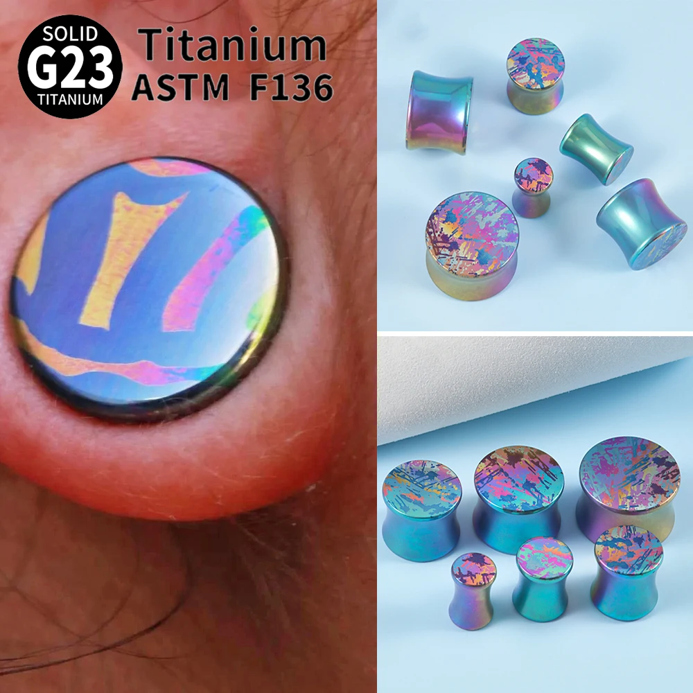 1PC G23 Solid Titanium Ear Plugs Rainbow Green Blue Double Flare Stretching Earring Gauges Expander Piercing Body Jewelry 6-16mm