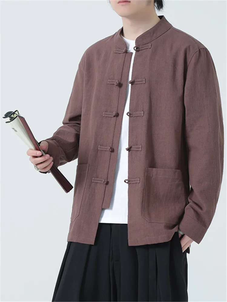 

New Chinese Style Cotton Linen Long Sleeve Shirt Men's Fashion Urban Breathable Lightweight Spring Autumn Winter Top