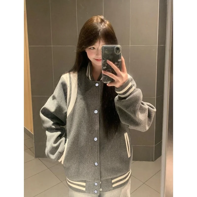 

Большие размеры 300, американский ретро уличный полосатый бейсбольный джет, мужская весенне-осенняя свободная утягивающая универсальная верхняя одежда